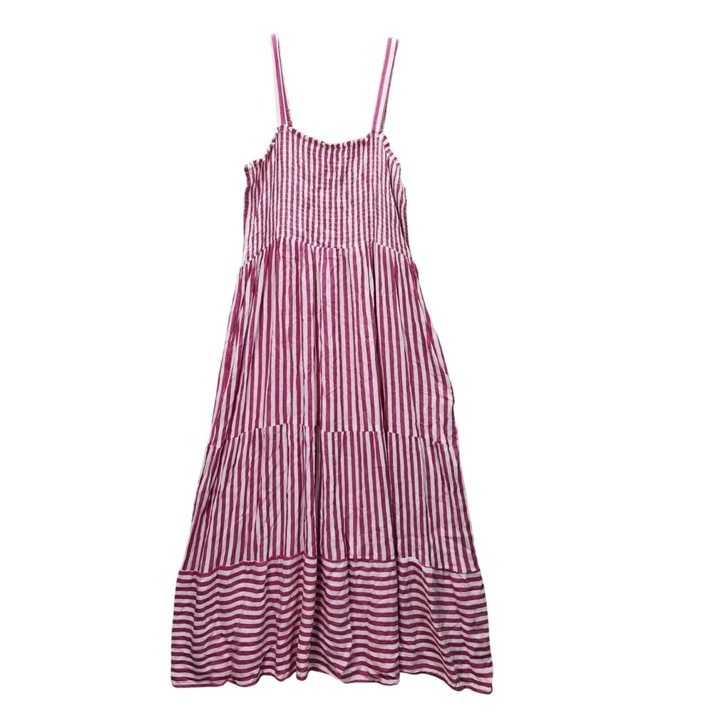 Raviya Womens Size S Pink Striped Maxi Dress Tiered Casual Summer Dress Pockets